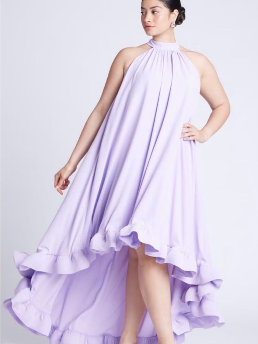 Lilac Halter Ruffle High-Low Dress